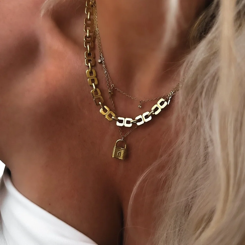 Lock Pendant Layered Necklace | Modern Luxe